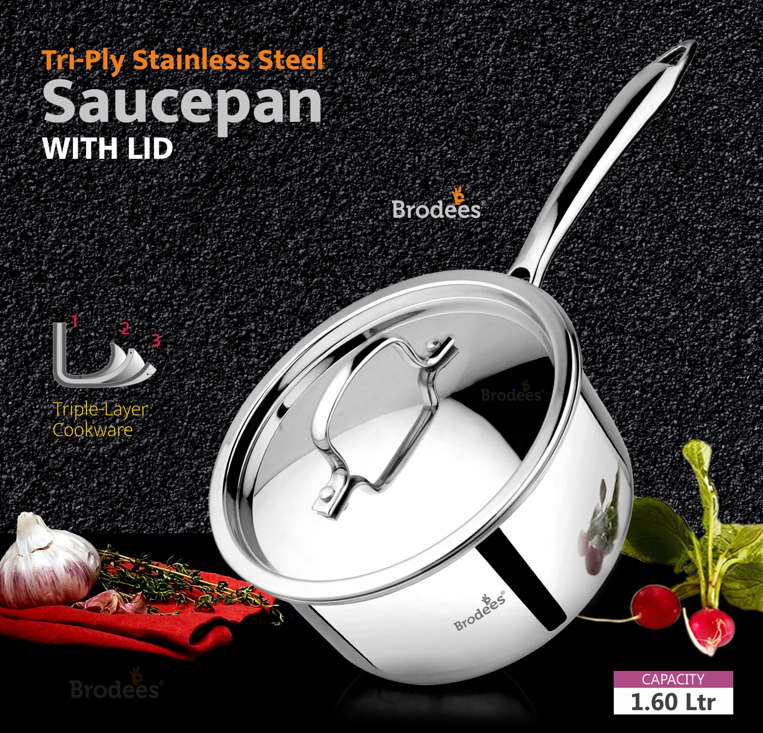 Tri-Ply Stainless Steel Sauce Pan with SS Lid | 17.5 cm Diameter - 1.60 Litre (2)