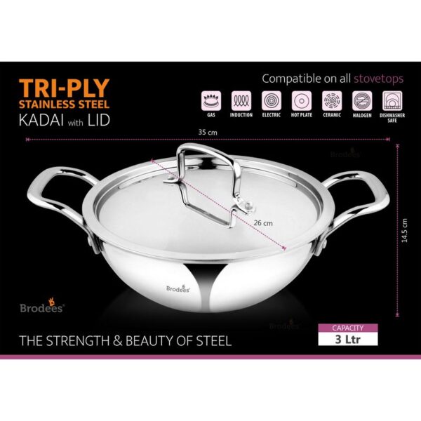 Brodees Try-ply stainless steel Kadhai with lid (4)