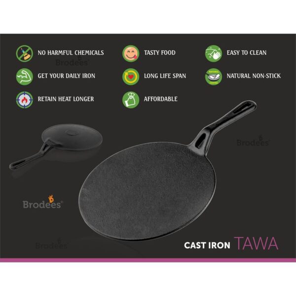 Brodees Iron Dosa Tawa 25.50 Cm Diameter with Tough Handle - Roti