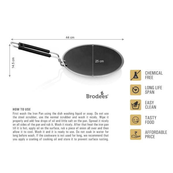 Brodees Iron Roti Tawa 25 Cm Diameter with Tough Handle Concave Tawa -  Chapati Tawa, Iron Roti Tawa, Gas Compatible Tawa (Black) - Brodees
