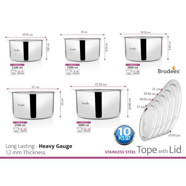 Stainless Steel Heavy Gauge Tope with Lid Set of 10 Pcs-4